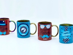 Does the young father prefer this mug?